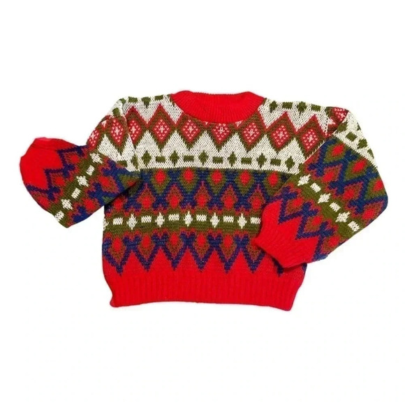 Vintage Other - Vintage Colorful Knit Crewneck Patterned Sweater Size 12-18M